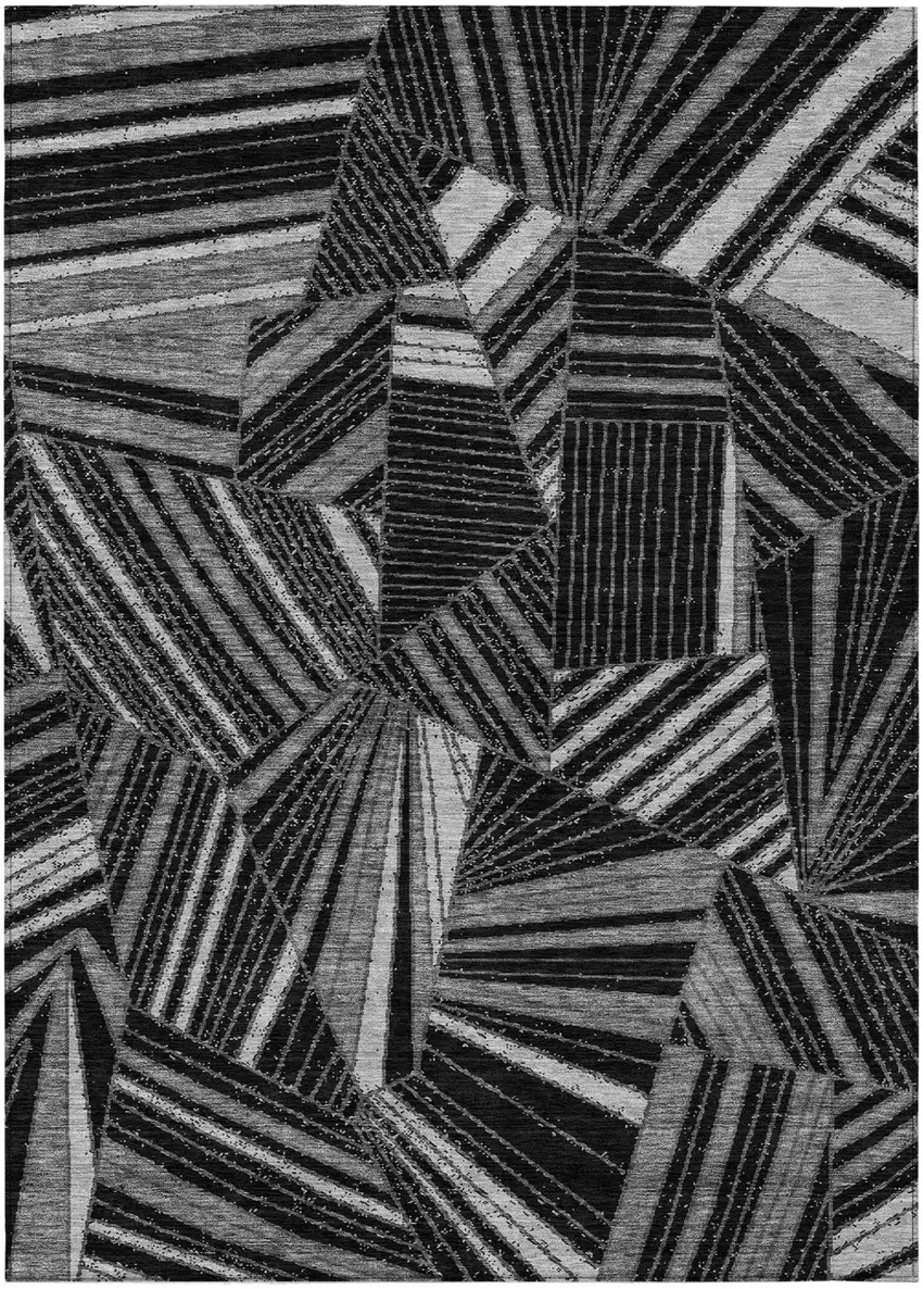 Black And Gray Geometric Washable Indoor Outdoor Area Rug Photo 2