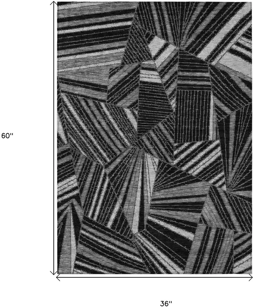 Black And Gray Geometric Washable Indoor Outdoor Area Rug Photo 8