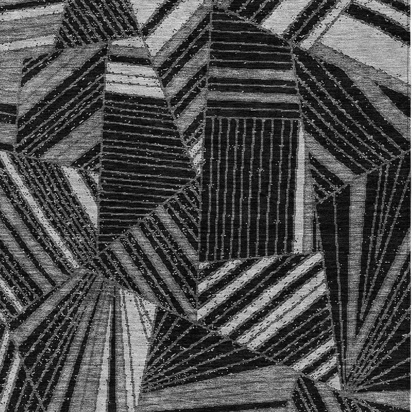 Black And Gray Geometric Washable Indoor Outdoor Area Rug Photo 6