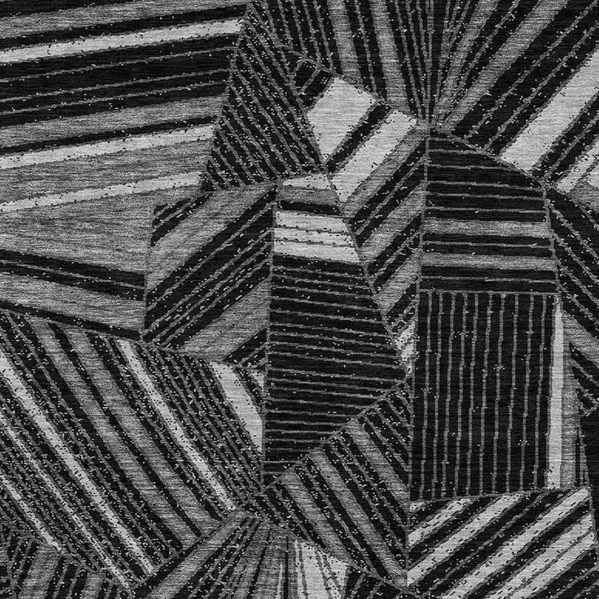 Black And Gray Geometric Washable Indoor Outdoor Area Rug Photo 6