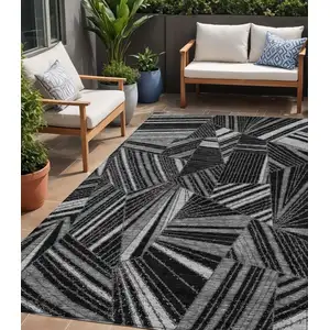 Photo of Black And Gray Geometric Washable Indoor Outdoor Area Rug