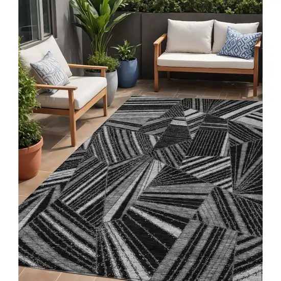 Black And Gray Geometric Washable Indoor Outdoor Area Rug Photo 1