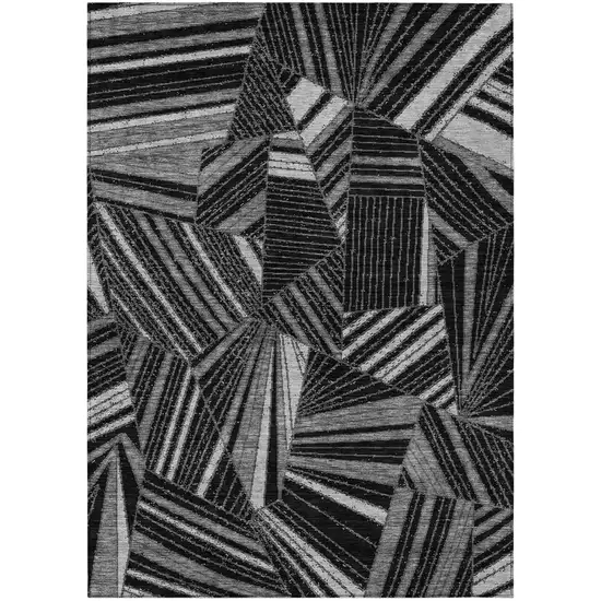 Black And Gray Geometric Washable Indoor Outdoor Area Rug Photo 2