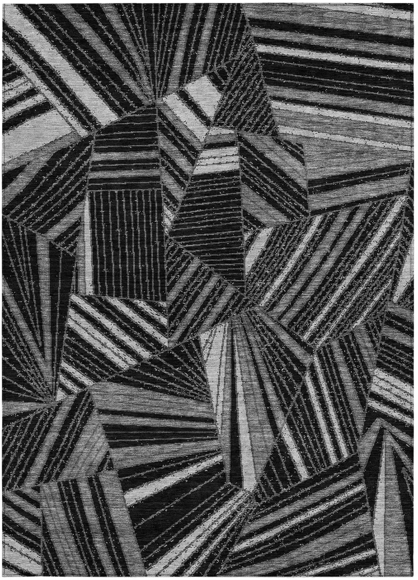 Black And Gray Geometric Washable Indoor Outdoor Area Rug Photo 8