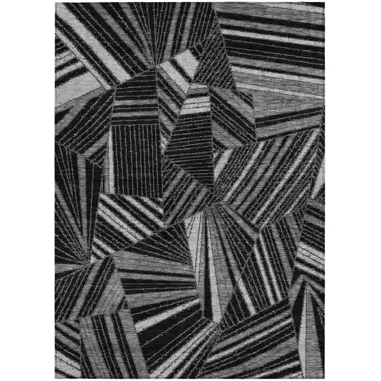 Black And Gray Geometric Washable Indoor Outdoor Area Rug Photo 8