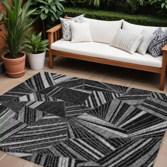 Black And Gray Geometric Washable Indoor Outdoor Area Rug Photo 1