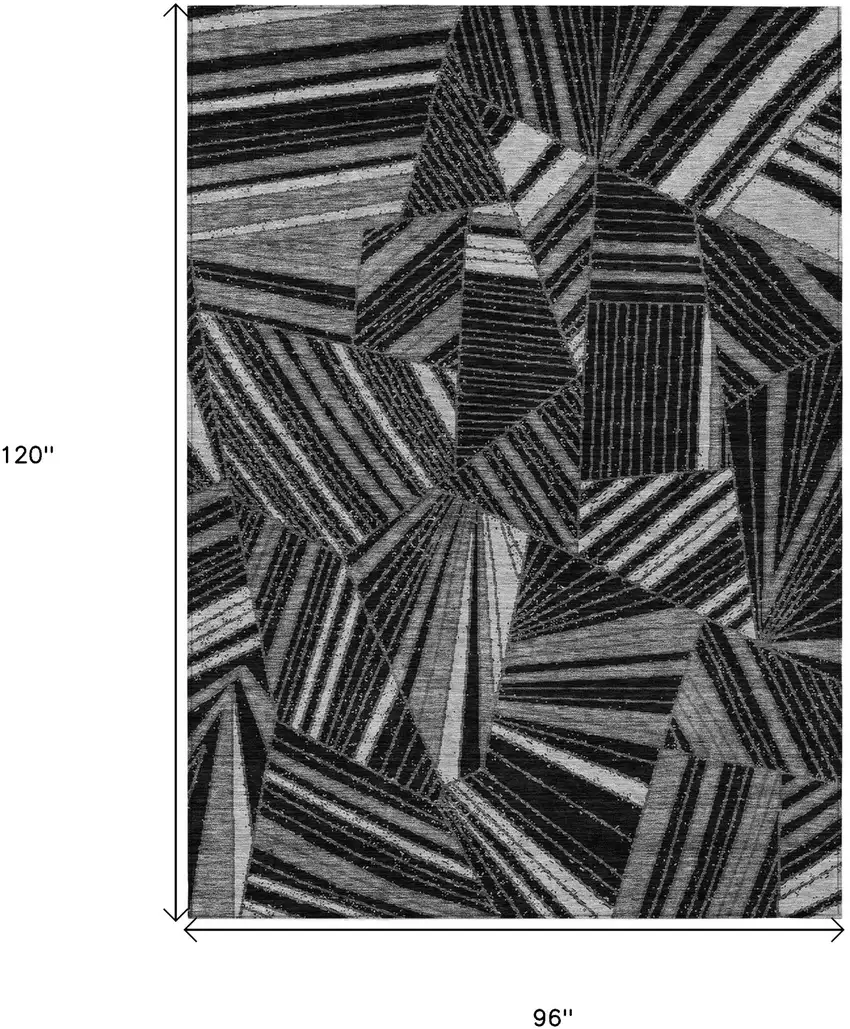 Black And Gray Geometric Washable Indoor Outdoor Area Rug Photo 3