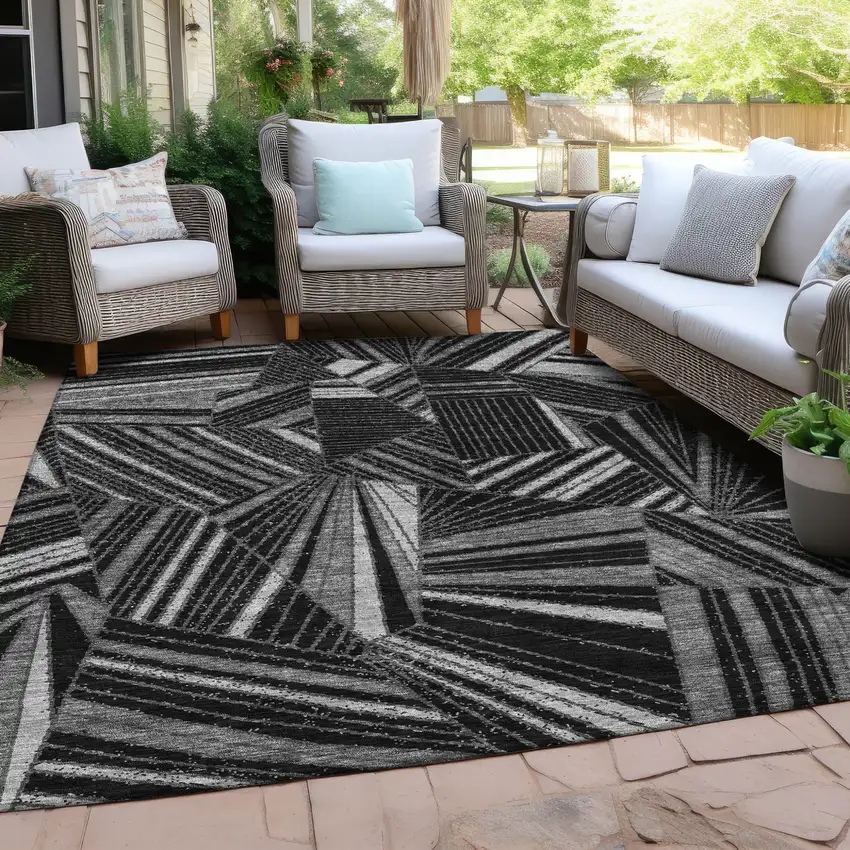 Black And Gray Geometric Washable Indoor Outdoor Area Rug Photo 9