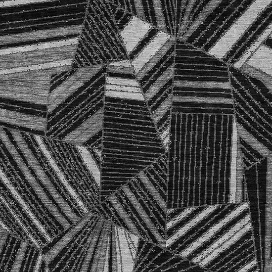 Black And Gray Geometric Washable Indoor Outdoor Area Rug Photo 6
