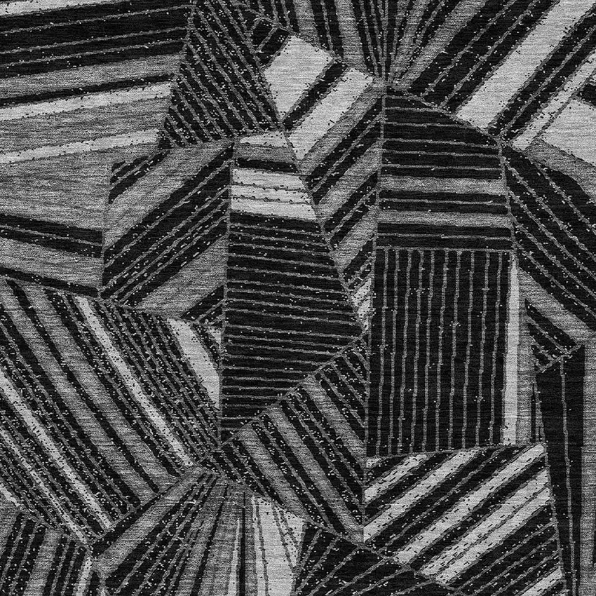 Black And Gray Geometric Washable Indoor Outdoor Area Rug Photo 6