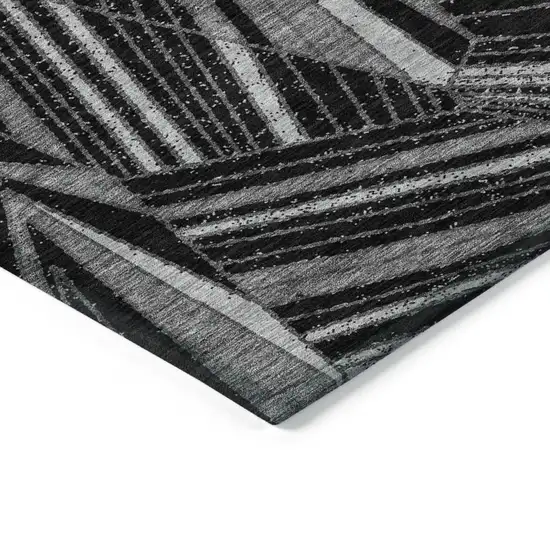 Black And Gray Geometric Washable Indoor Outdoor Area Rug Photo 3