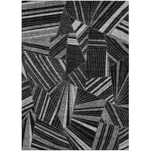 Photo of Black And Gray Geometric Washable Indoor Outdoor Area Rug
