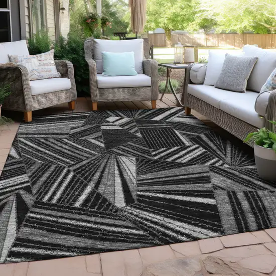 Black And Gray Geometric Washable Indoor Outdoor Area Rug Photo 7
