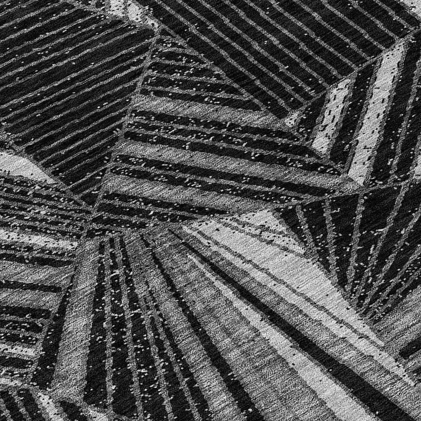 Black And Gray Geometric Washable Indoor Outdoor Area Rug Photo 5