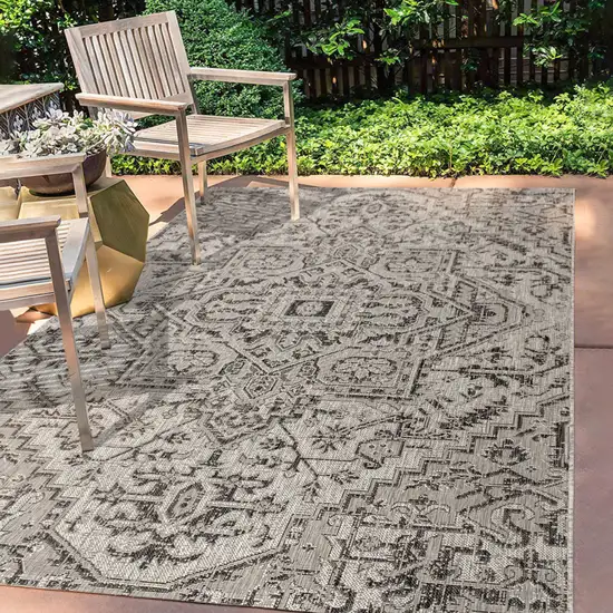 Black And Gray Medallion Indoor Outdoor Area Rug Photo 8