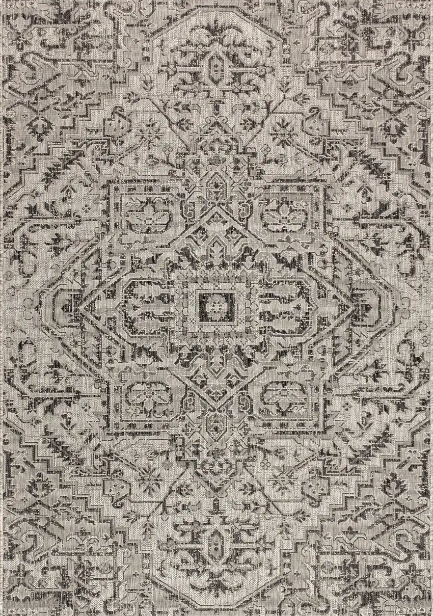 Black And Gray Medallion Indoor Outdoor Area Rug Photo 3
