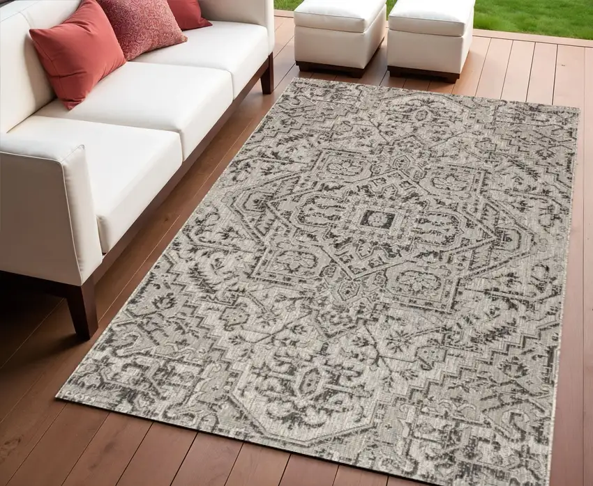 Black And Gray Medallion Indoor Outdoor Area Rug Photo 1
