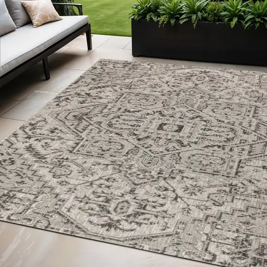 Black And Gray Medallion Indoor Outdoor Area Rug Photo 1