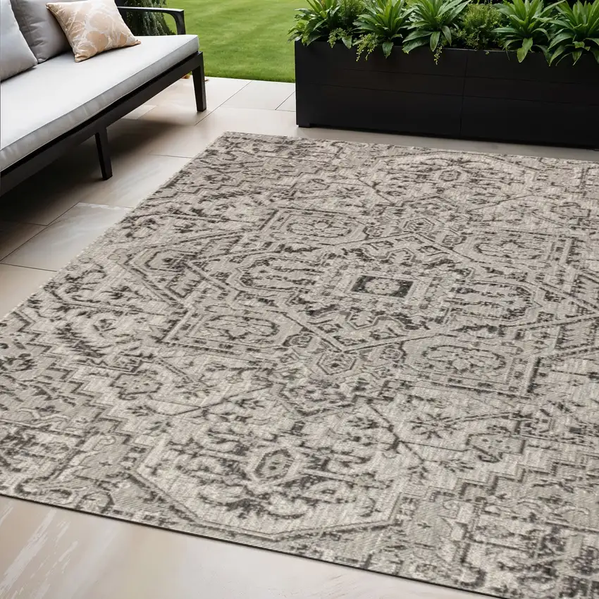Black And Gray Medallion Indoor Outdoor Area Rug Photo 1