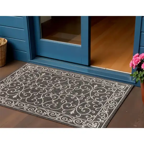 Black And Gray Medallion Indoor Outdoor Area Rug Photo 1