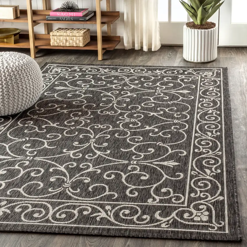 Black And Gray Medallion Indoor Outdoor Area Rug Photo 6