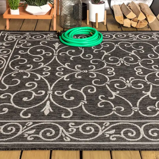 Black And Gray Medallion Indoor Outdoor Area Rug Photo 7