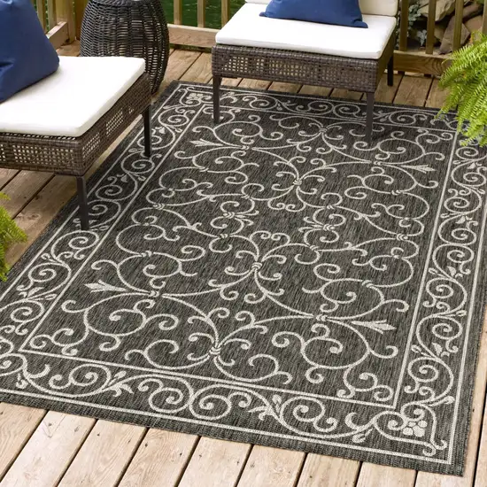 Black And Gray Medallion Indoor Outdoor Area Rug Photo 9