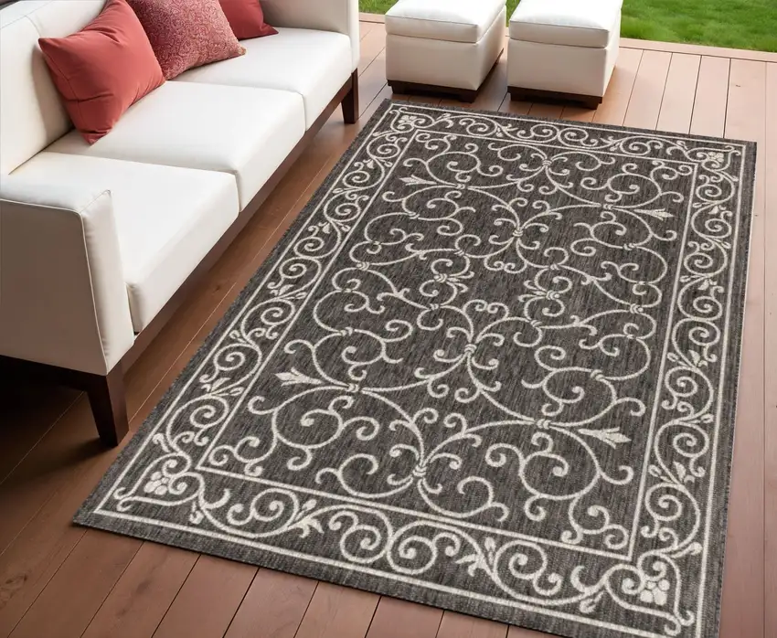 Black And Gray Medallion Indoor Outdoor Area Rug Photo 1