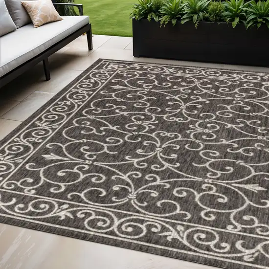 Black And Gray Medallion Indoor Outdoor Area Rug Photo 1