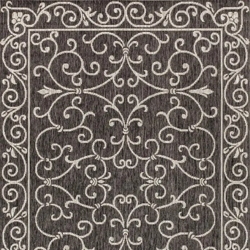 Black And Gray Medallion Indoor Outdoor Area Rug Photo 2