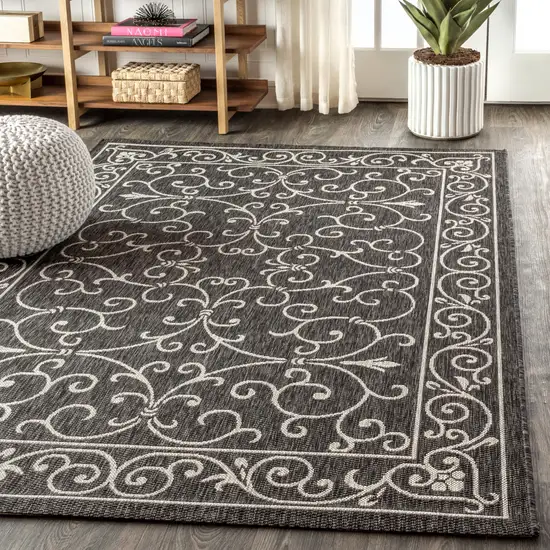 Black And Gray Medallion Indoor Outdoor Area Rug Photo 6