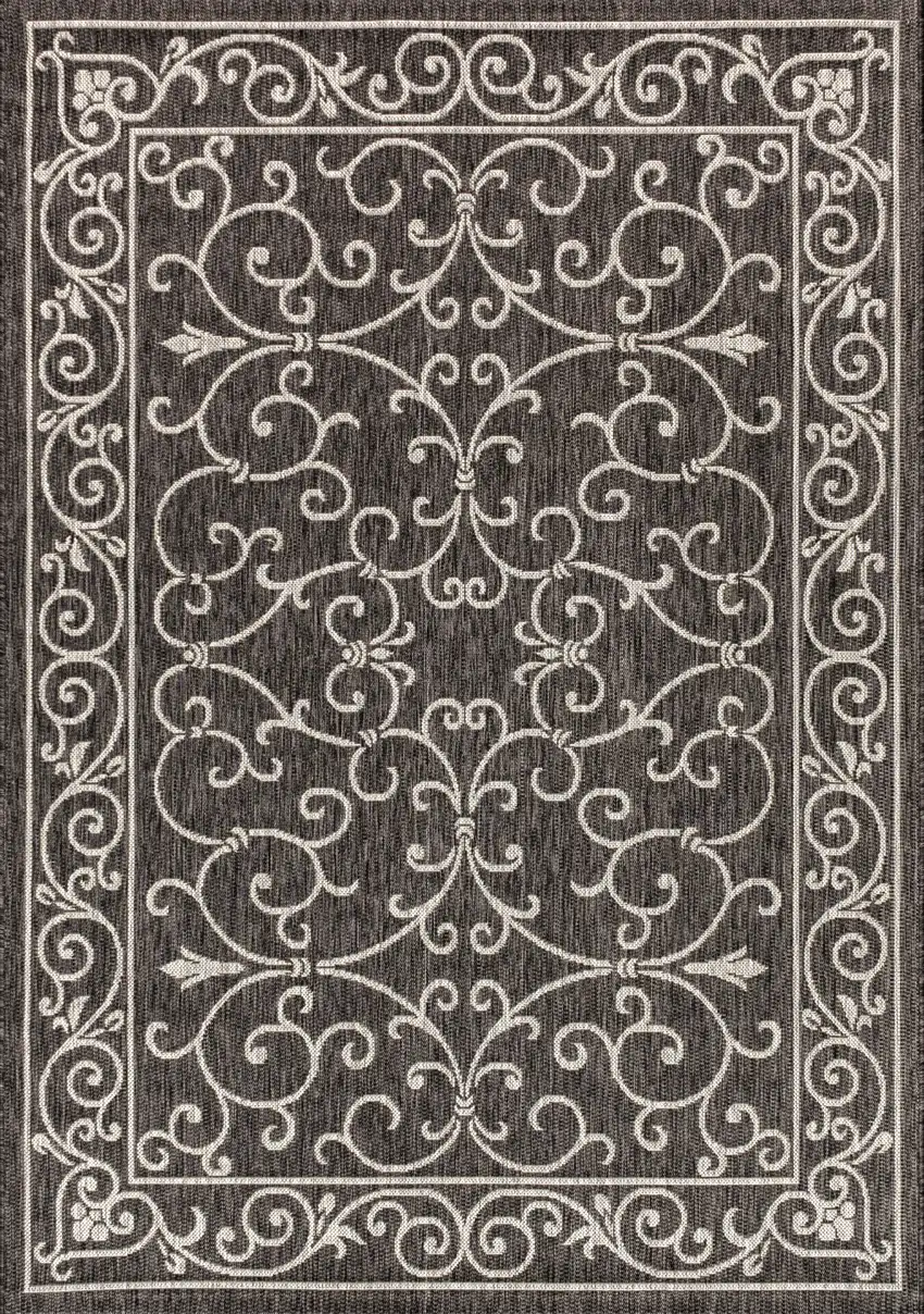 Black And Gray Medallion Indoor Outdoor Area Rug Photo 1