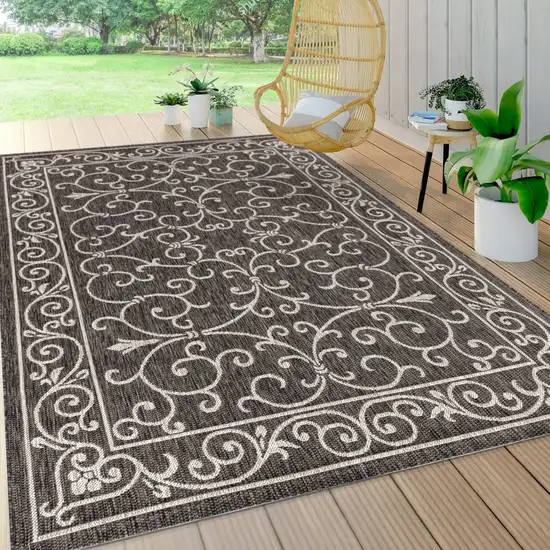 Black And Gray Medallion Indoor Outdoor Area Rug Photo 8