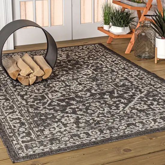 Black And Gray Medallion Indoor Outdoor Area Rug Photo 5