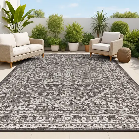 Black And Gray Medallion Indoor Outdoor Area Rug Photo 4
