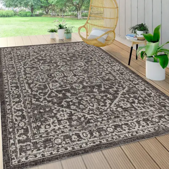Black And Gray Medallion Indoor Outdoor Area Rug Photo 8