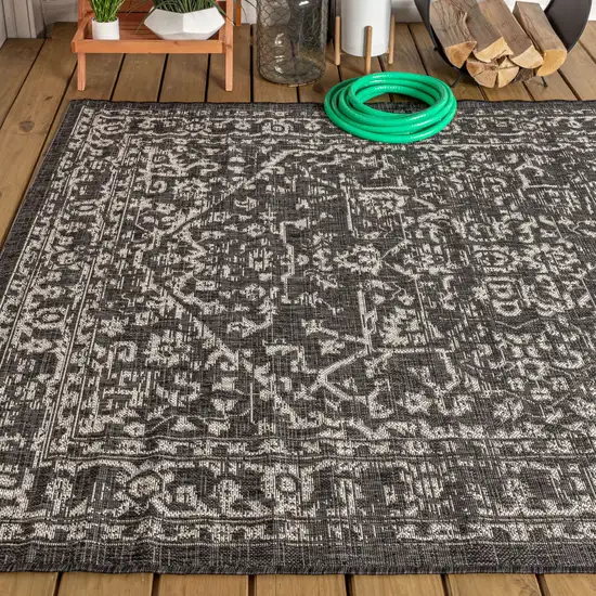 Black And Gray Medallion Indoor Outdoor Area Rug Photo 6