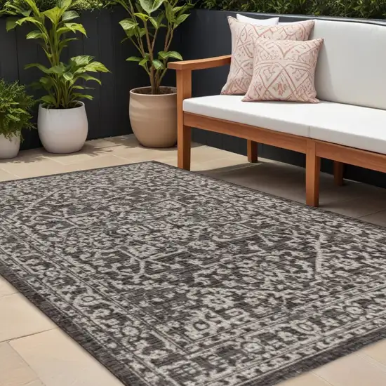 Black And Gray Medallion Indoor Outdoor Area Rug Photo 1