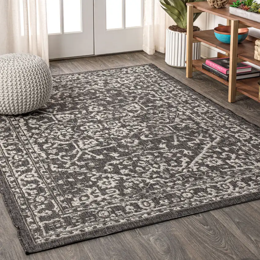 Black And Gray Medallion Indoor Outdoor Area Rug Photo 7