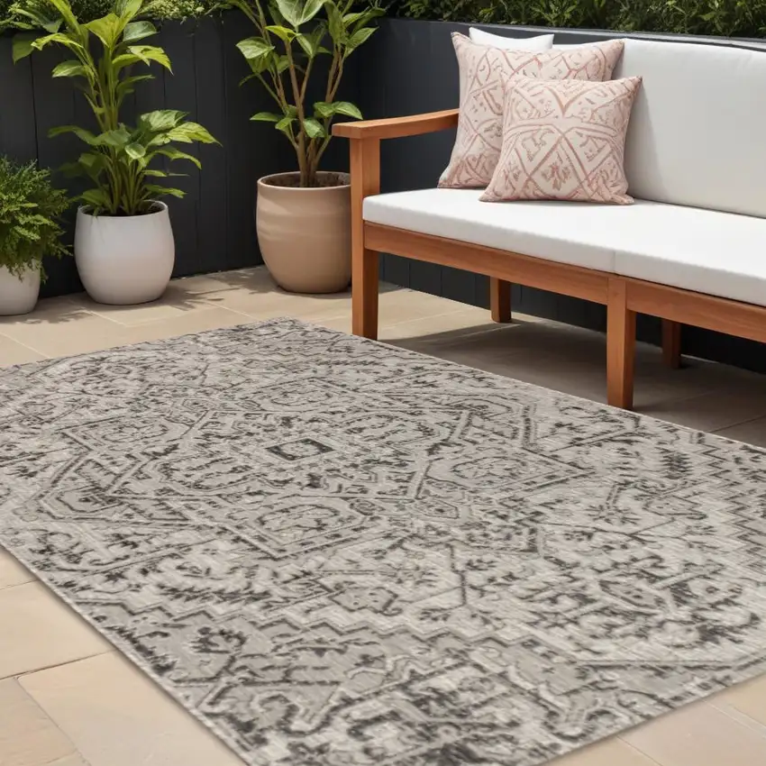 Black And Gray Medallion Indoor Outdoor Area Rug Photo 1