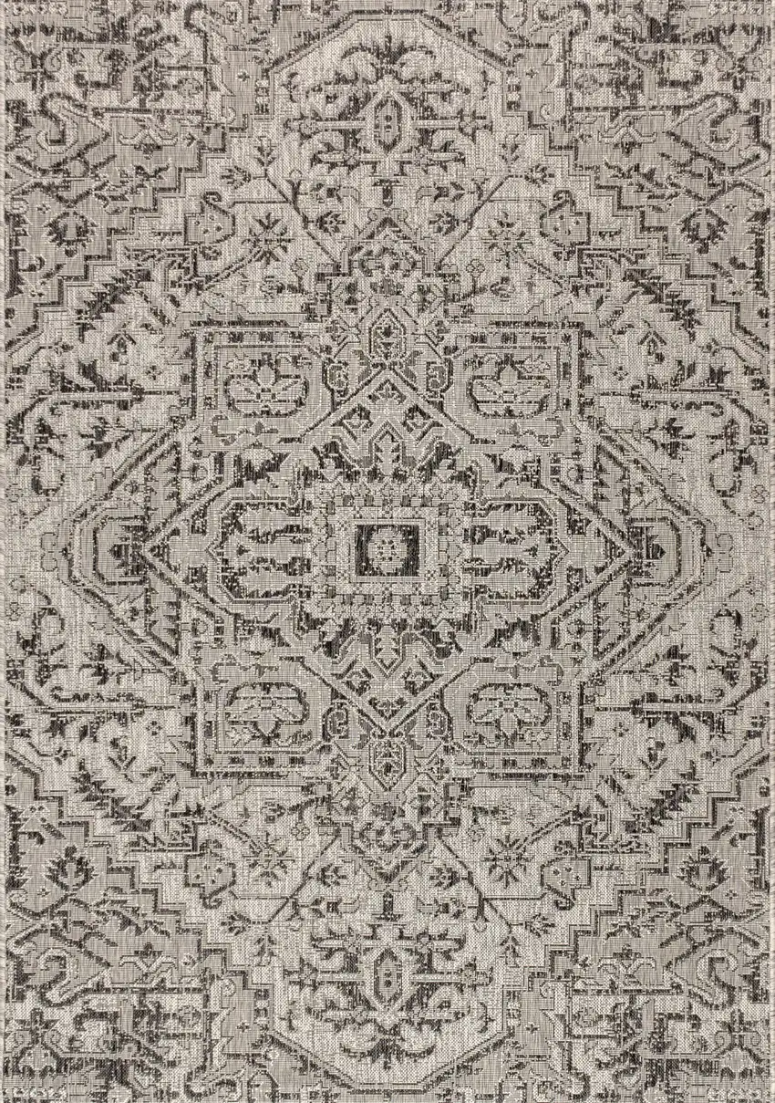 Black And Gray Medallion Indoor Outdoor Area Rug Photo 1