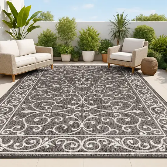 Black And Gray Medallion Indoor Outdoor Area Rug Photo 4