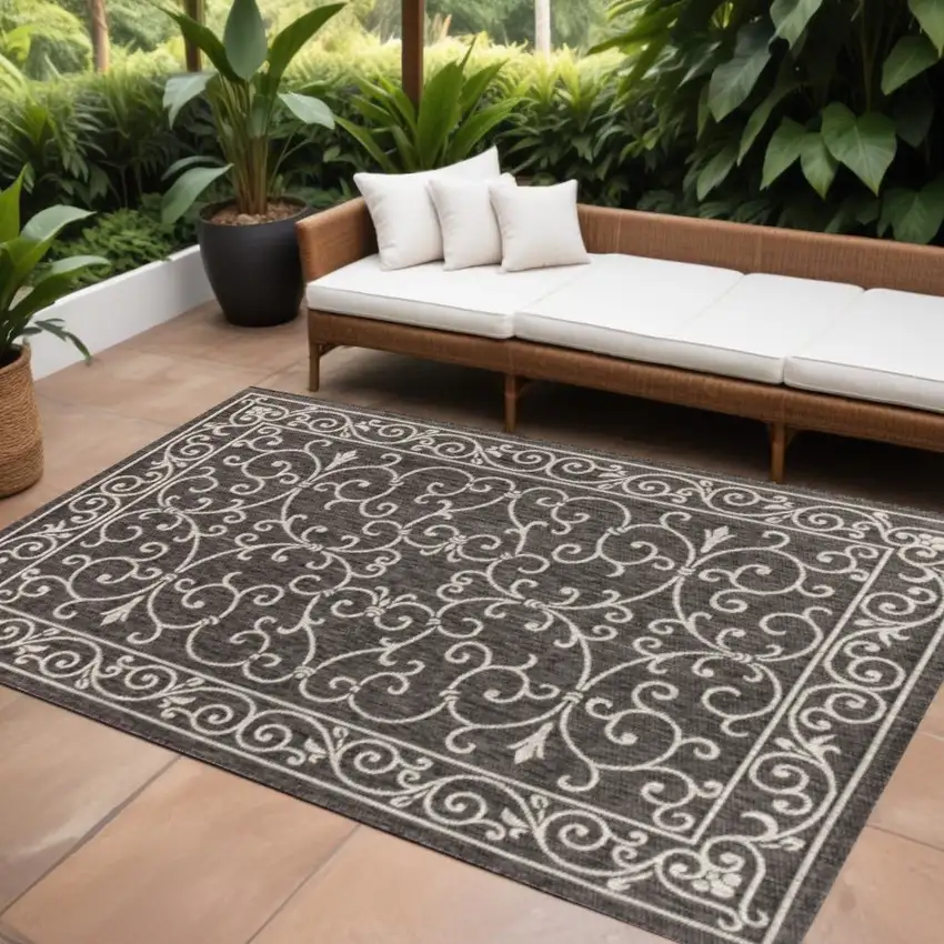 Black And Gray Medallion Indoor Outdoor Area Rug Photo 1