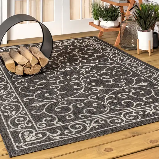 Black And Gray Medallion Indoor Outdoor Area Rug Photo 5