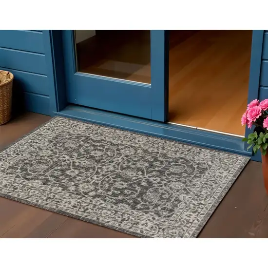 Black And Gray Medallion Indoor Outdoor Area Rug Photo 1