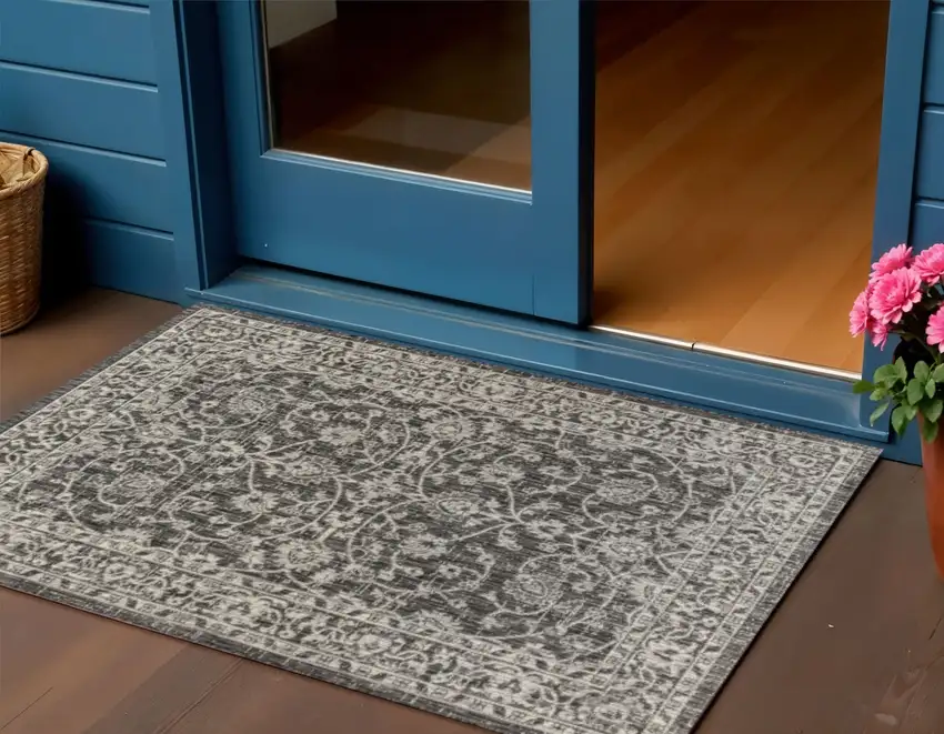 Black And Gray Medallion Indoor Outdoor Area Rug Photo 1