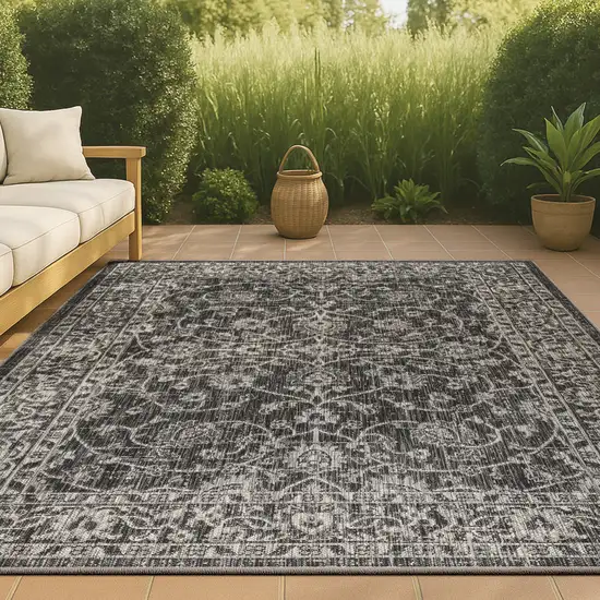 Black And Gray Medallion Indoor Outdoor Area Rug Photo 4
