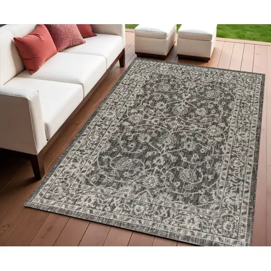 Black And Gray Medallion Indoor Outdoor Area Rug Photo 1