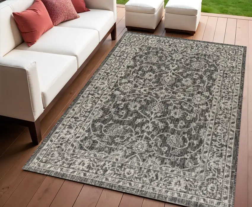Black And Gray Medallion Indoor Outdoor Area Rug Photo 1