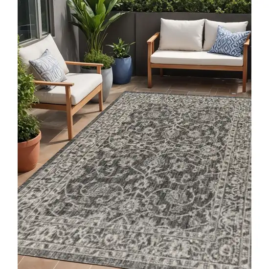Black And Gray Medallion Indoor Outdoor Area Rug Photo 1